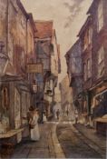 James W. Milliken (1865-1945) Watercolour Street view, possibly The Shambles, York, signed lower