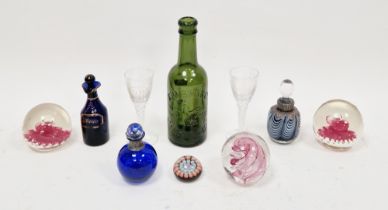 Collection of paperweights and other items of glass including a 19th century blue glass small