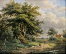 M. P. Kockcock (19th/20th century) Oil on panel Rural scene with shepherd and sheep on country