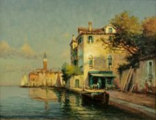 Bouvard (possibly Georges Noel Bouvard, 1912-1972) Oil on canvas Venetian waterside scene with