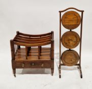 19th century mahogany canterbury with five divisions and drawer under, on short turned supports,