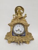 19th century French gilt metal figural striking mantel clock, the white enamel dial with blue
