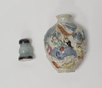 Chinese porcelain famille rose relief-moulded snuff bottle, apocryphal Qianlong seal mark in red