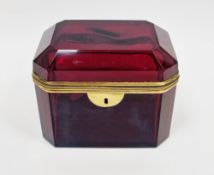 Continental ruby glass gilt metal mounted casket, mid-19th century, of faceted rectangular form