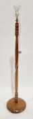 Hand-built hardwood standard lamp with turned baluster column on a circular base, 147cm high