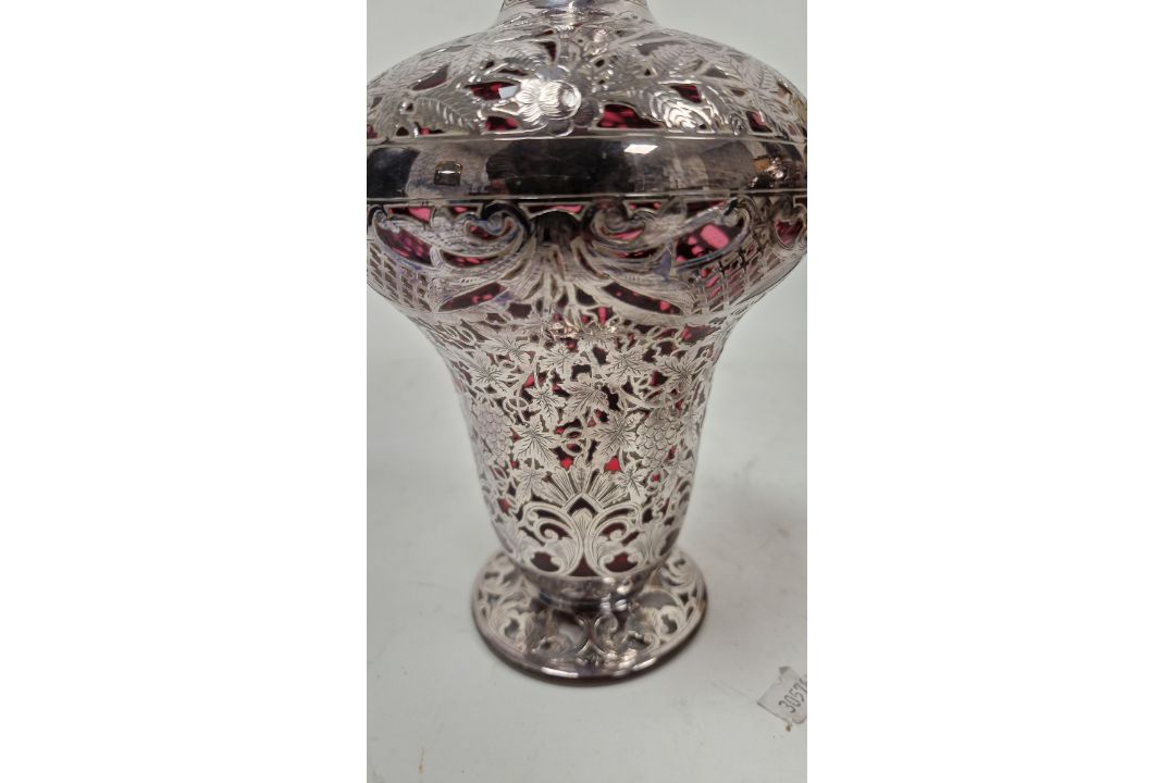 Pair of Victorian silver overlaid ruby glass decanters and stoppers, Birmingham 1900, maker's name - Image 45 of 72