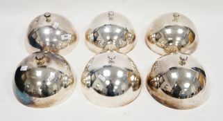 Set of six early 20th century silver-plated meat domes, of plain round form with knob handles to