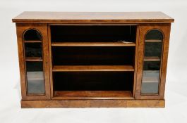 Victorian burr walnut low library bookcase, the rectangular top over a bookcase with two