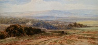 Arthur Henry Enoch (1839-1917)  Watercolour  Exmoor landscape with horse and cart in foreground,