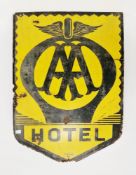 AA Hotel enamel advertising hanging sign, marked ' Franco W.1.', 77cm x 55cm