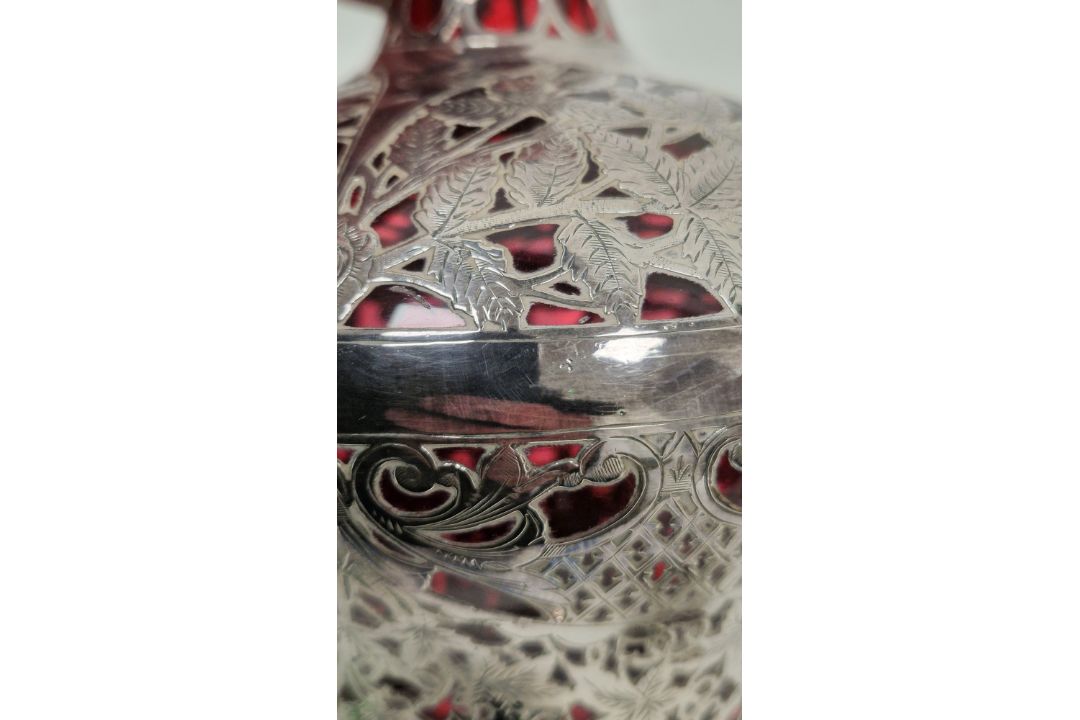 Pair of Victorian silver overlaid ruby glass decanters and stoppers, Birmingham 1900, maker's name - Image 65 of 72
