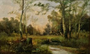 Late 19th century English school (possibly Thomas Waller, 1800-1865) Oil on canvas Woodland scene
