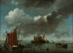 19th century continental school, possibly Dutch Oil on canvas Harbour or estuary scene on an