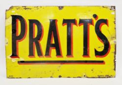 Pratt's enamel advertising sign with black and red writing on a yellow ground, also marked ' 6/