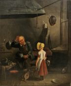 Smartly (19th century) Oil on canvas 'A Perplexing Question', interior workshop scene with young