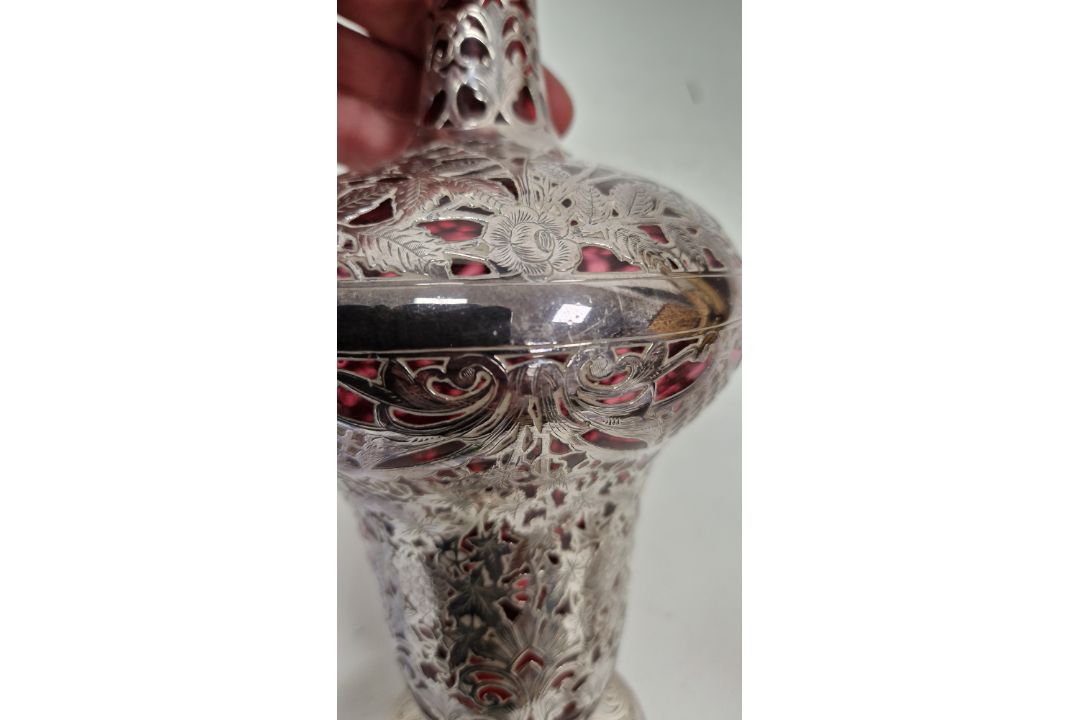 Pair of Victorian silver overlaid ruby glass decanters and stoppers, Birmingham 1900, maker's name - Image 13 of 72