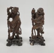 Two Chinese carved figures, early 20th century, possibly boxwood, each figure of a deity modelled