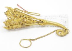 19th century gilt metal posy holder of tapering form with pierced foliate scroll decoration having a