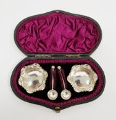 Pair of Victorian silver salts, Birmingham 1887, of circular form with crimped rims and matching