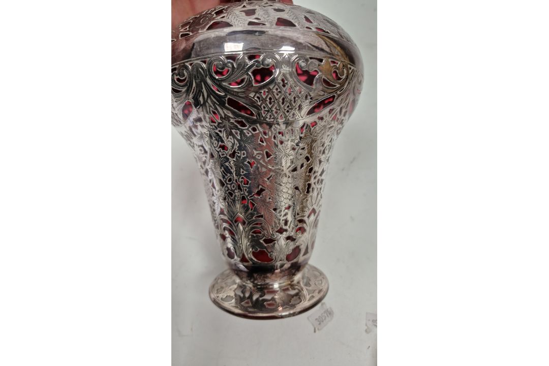 Pair of Victorian silver overlaid ruby glass decanters and stoppers, Birmingham 1900, maker's name - Image 33 of 72