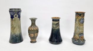 Four Royal Doulton stoneware vases, circa 1900, impressed Royal Doulton England marks, various