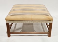 Large office ottoman stool in the George III manner, of square form with salmon, cream and blue
