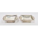 Pair Art Deco silver salts, Sheffield 1945, Walker & Hall, of rectangular form with geometric