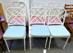 Set of six white painted metal garden/dining chairs, the backs and legs with faux-bamboo design (6)