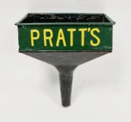 Vintage Pratts advertising green petrol funnel, rectangular, 31cm high x 26.5cm wide (re-painted)
