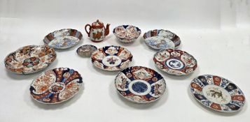 Collection of Japanese imari dishes and other items, Meiji period, comprising a petal-shaped bowl