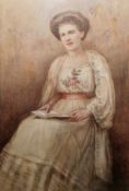 Early 20th century British school  Watercolour drawing  Three-quarter length portrait of Joanna