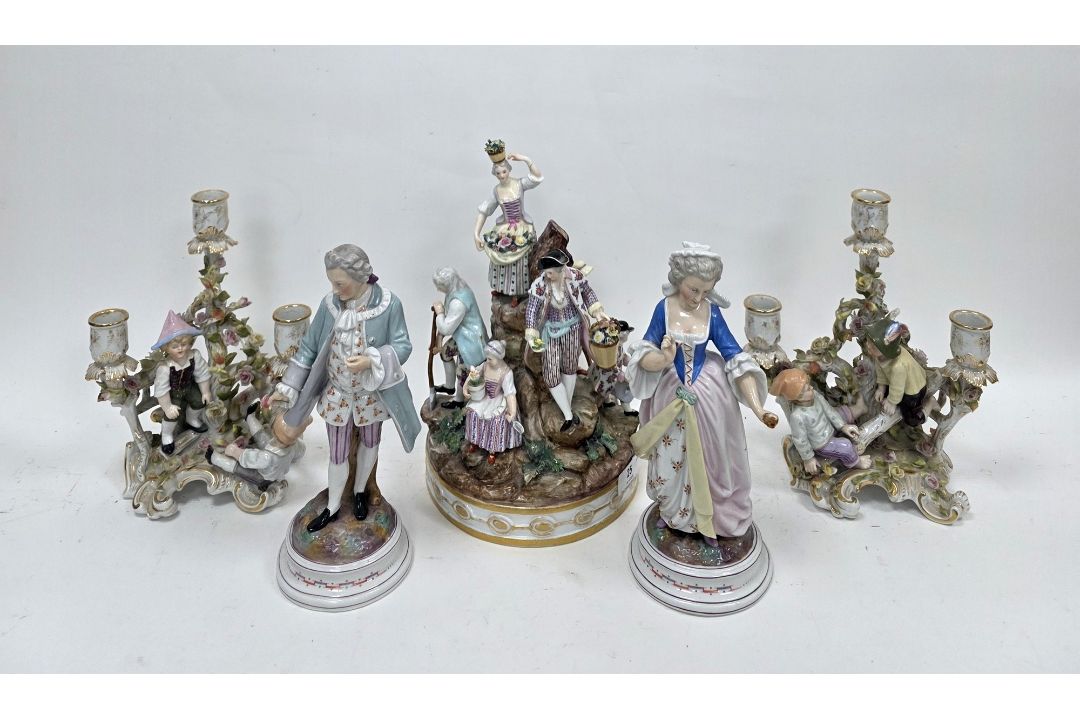 Collection of continental porcelain figures, groups and candlestick groups, late 19th century, - Image 1 of 23