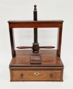 Early 19th century mahogany table-top book press, with turn-screw press plate, the rectangular