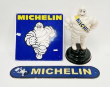 Three reproduction Michelin motoring items including a ceramic figure of Mr Bibendum 34cm high,