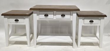 Suite of modern furniture comprising a side table and a pair of lamp / side tables, each with pine