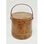 Late 19th/early 20th century pine coopered barrel firkin and cover with swing bentwood handle,