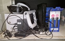 Playstation 4 with VR headset, gun, docking system and assorted PS4 games including Red Dead
