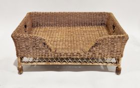 Large wicker and bamboo dog bed, 43cm high x 107cm long x 73cm deep