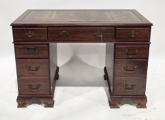 Mahogany-effect twin pedestal writing desk in the George III manner, of small proportions, he