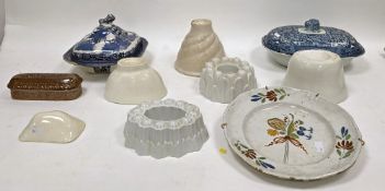 Collection of Victorian pottery white glazed jelly moulds including Copeland example, another