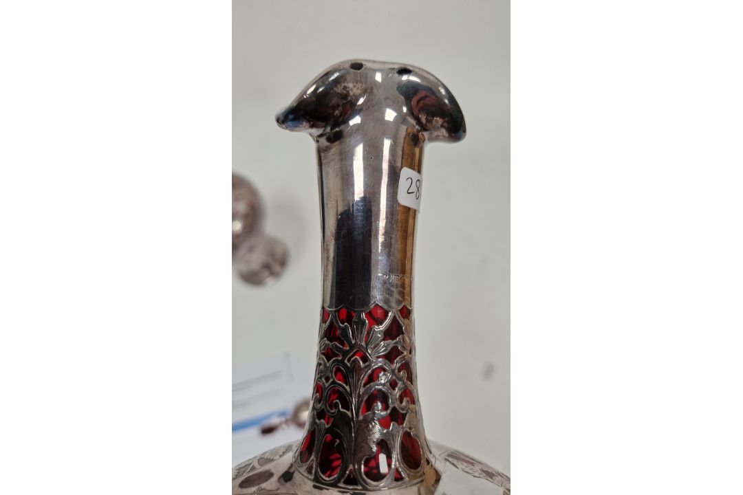 Pair of Victorian silver overlaid ruby glass decanters and stoppers, Birmingham 1900, maker's name - Image 23 of 72
