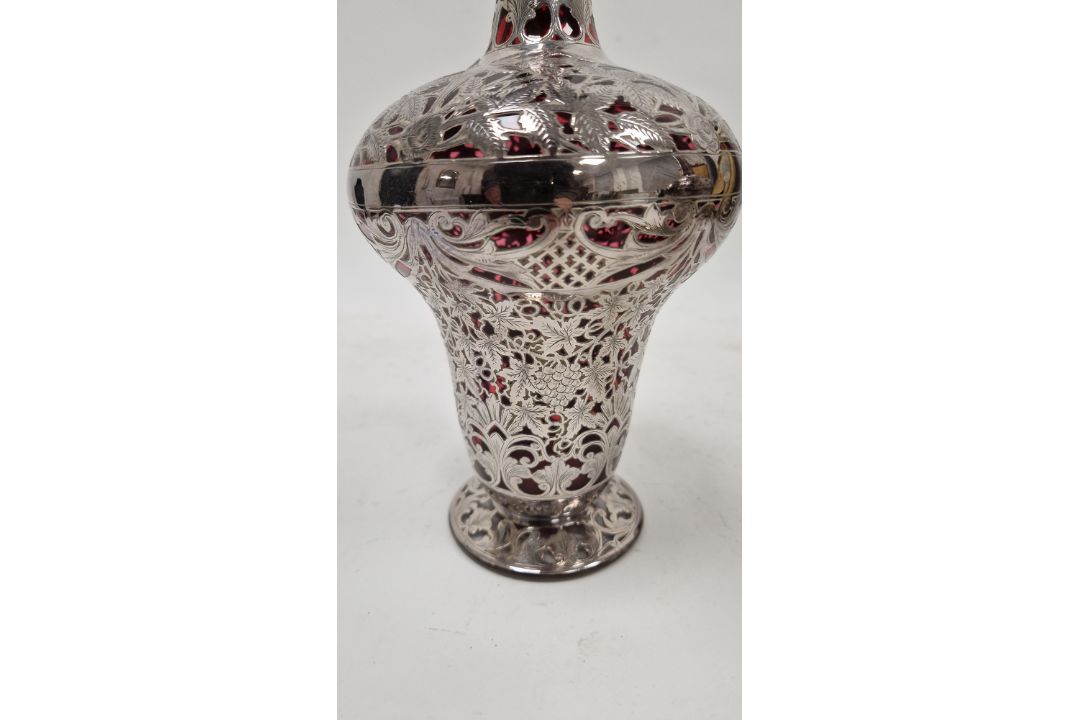 Pair of Victorian silver overlaid ruby glass decanters and stoppers, Birmingham 1900, maker's name - Image 48 of 72