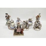 Collection of continental porcelain figures, late 19th century, underglaze blue marks, impressed
