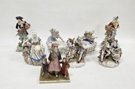 Collection of continental porcelain figures, late 19th century, underglaze blue marks, impressed