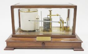 Ross Ltd of London barograph, the mahogany case with bevelled glass panels, the drawer below holding