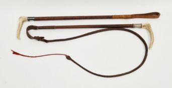 Swaine & Adeney hunting crop with antler handle, silver collar (London 1952) and plaited leather