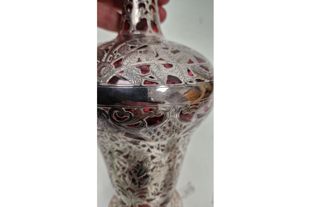 Pair of Victorian silver overlaid ruby glass decanters and stoppers, Birmingham 1900, maker's name - Image 64 of 72