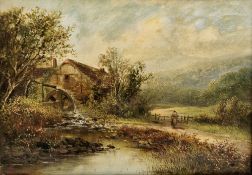 Attributed to Joseph Thors (Dutch 1835-1920) Oil on canvas Rural scene with mill and two figures