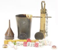 Early 20th century wooden and brass mounted cue tipper with rasp, 17cm long together with 1797