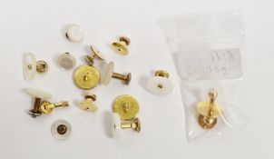 Two 10ct gold studs, approx total weight 3.7g, and other assorted gilt metal and mother-of-pearl